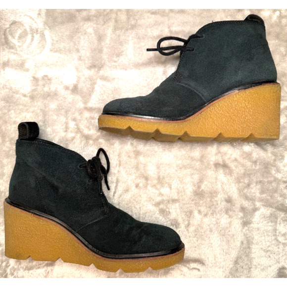 Clarks Originals Black Suede Desert Wedge Chukka Boots Womens Size 7 - Picture 4 of 8